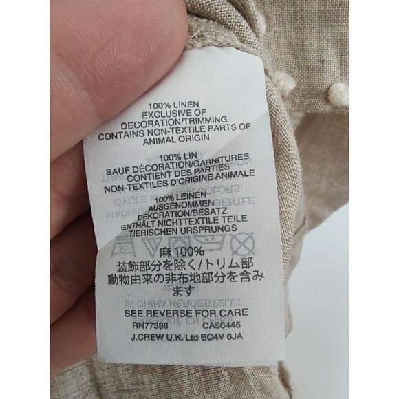 J.Crew Women's Size 0P Oatmeal Cream Trim 100% Linen Long Sleeve Top Shirt - Picture 8 of 10